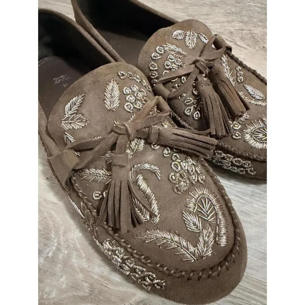 Zara Embroidered Loafers Olive Green 37 - Picture 6 of 7